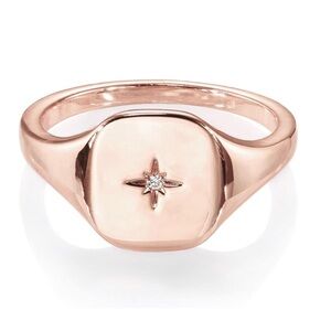 14K Rose Gold Diamond North Star Signet Ring -Dainty Minimalist Unisex Statement